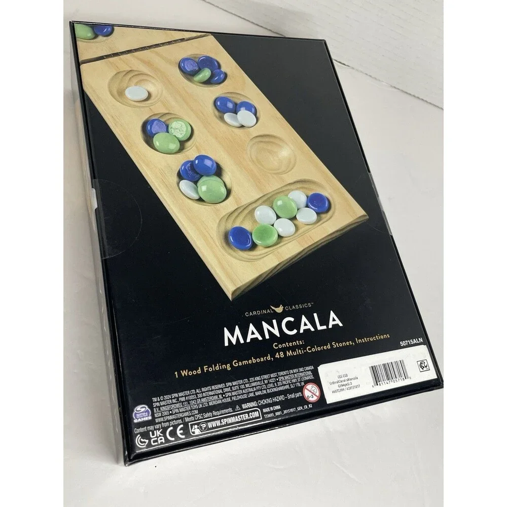 Cardinal Classics Solid Wood Mancala Board Game 48-Colored Stones NEW SEALED